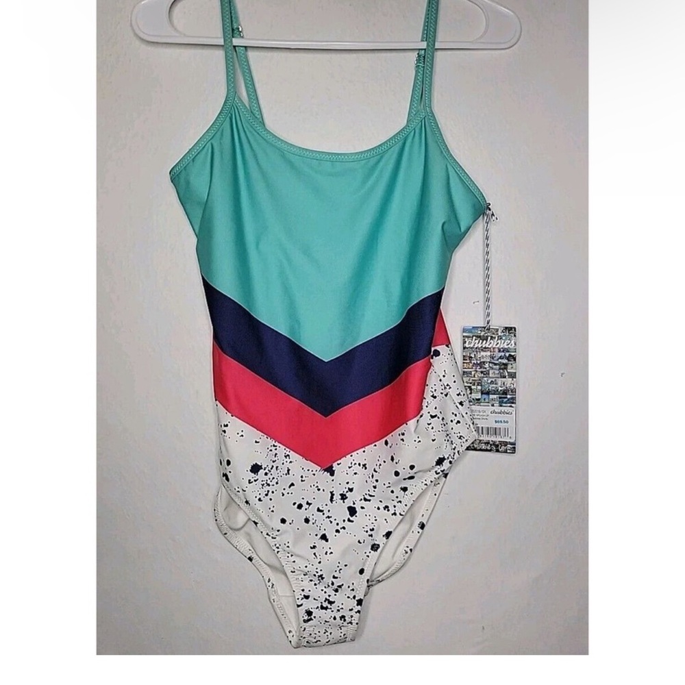 NWT Chubbies The Splash Up Chevron Speckle One Piece Tank Swimsuit Women's Large